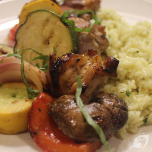 Grilled Honey Mustard Chicken & Veggie Shish Kabobs