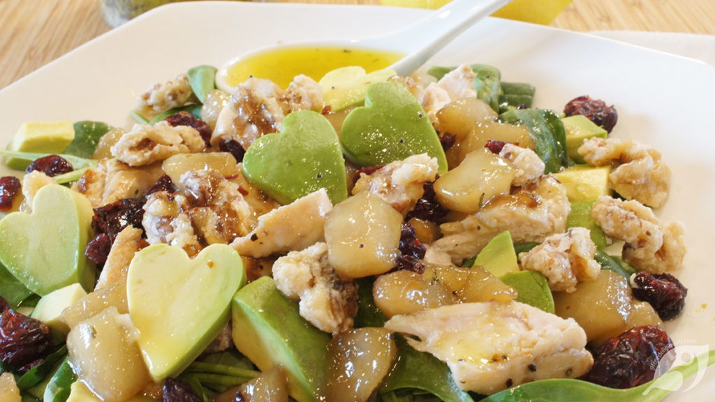 Poached Pear & Chicken Salad with Lemon Poppyseed Dressing