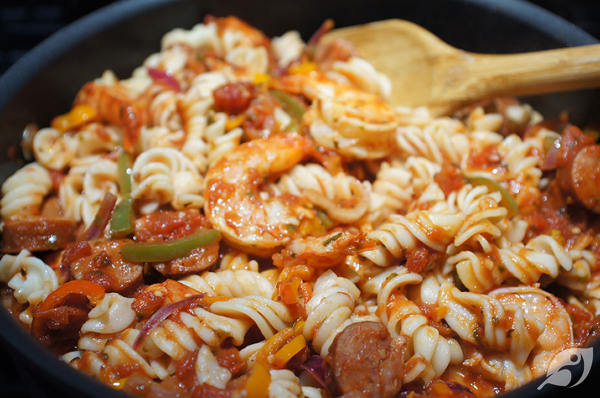 Spicy Shrimp & Andouille Sausage Fusilli - gfreedeliciously.com