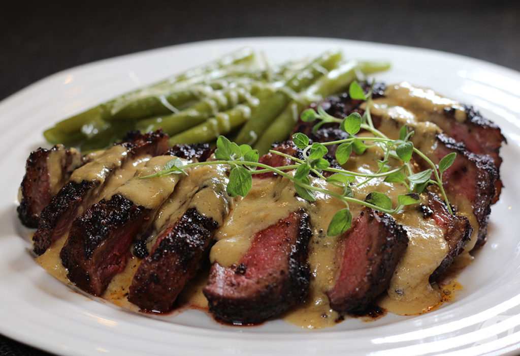 Chocolate & Coffee Rubbed New York Strip Steak with Bourbon Parmesan Cream Sauce