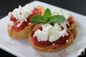 Cherry Rhubarb Sauce and Goat Cheese Baguettes