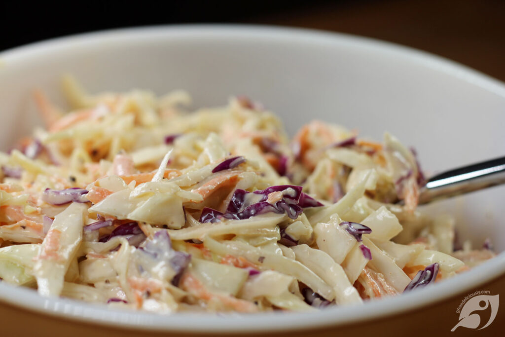 Creamy Coleslaw closeup in serving bowl