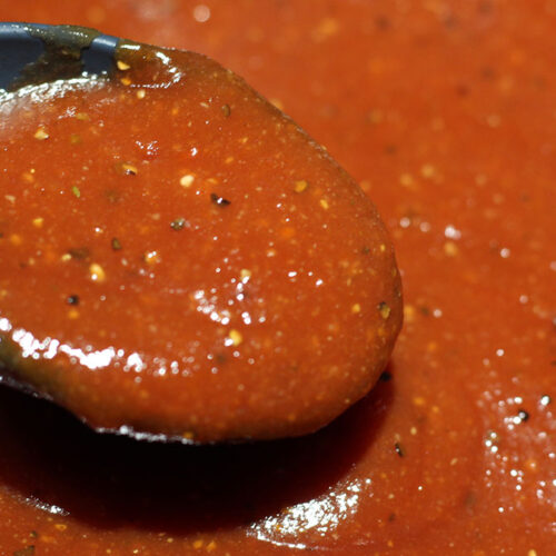 closeup Homemade BBQ Sauce in pan