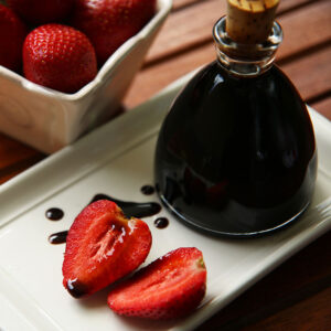 Strawberry Balsamic Vinegar with strawberries and balsamic drizzle