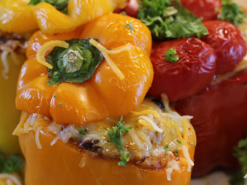 Closeup 3 Mexican Stuffed Peppers on a plate