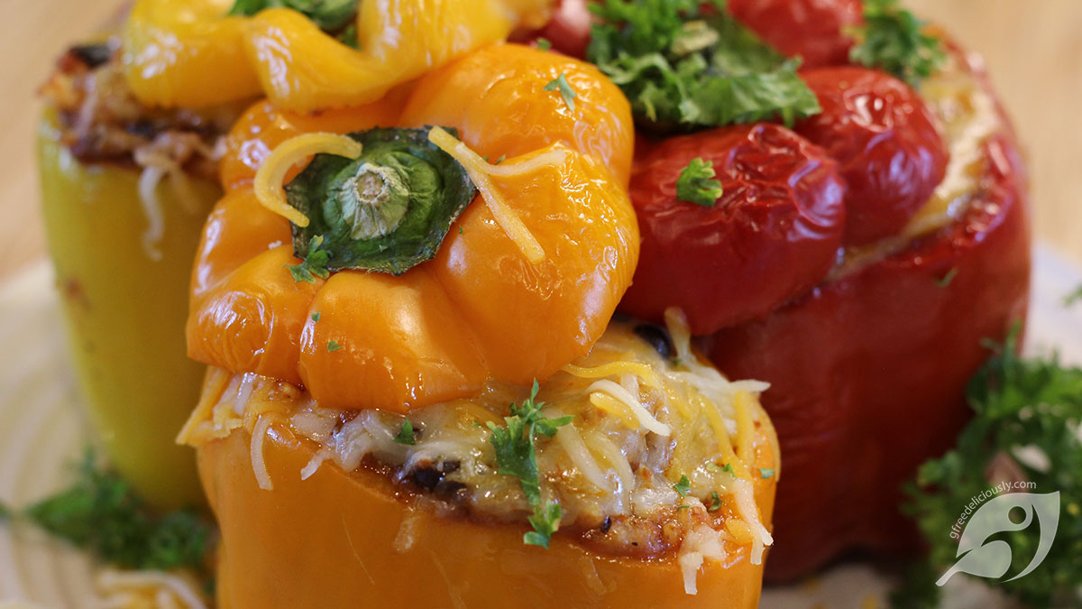 Closeup 3 Mexican Stuffed Peppers on a plate