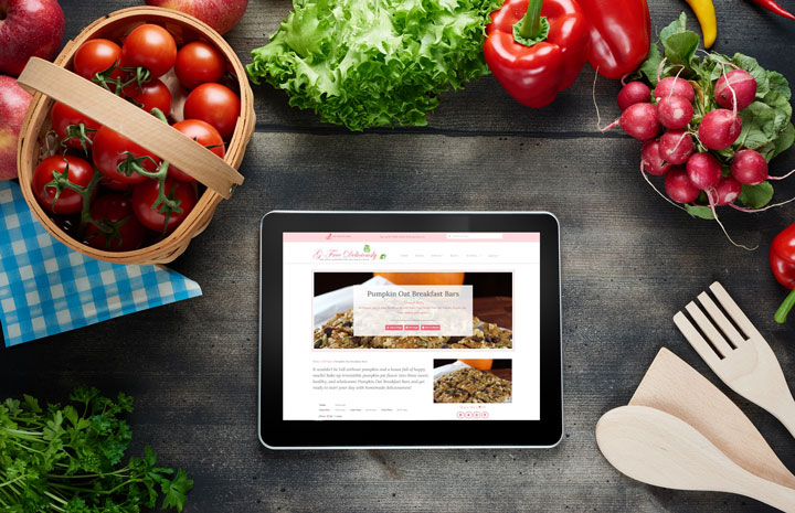 tablet showing GFD web page on counter with ingredients around it