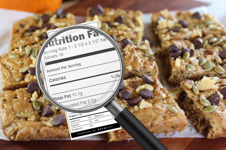 Recipe with magnifying glass over nutrition facts