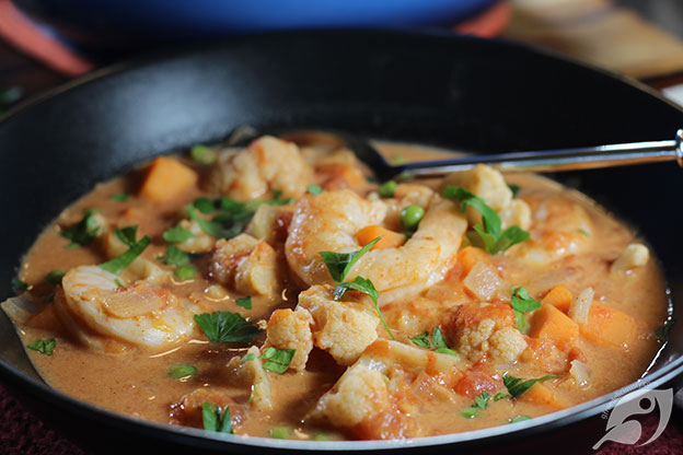Closeup of Berbere Shrimp Curry in a bowl