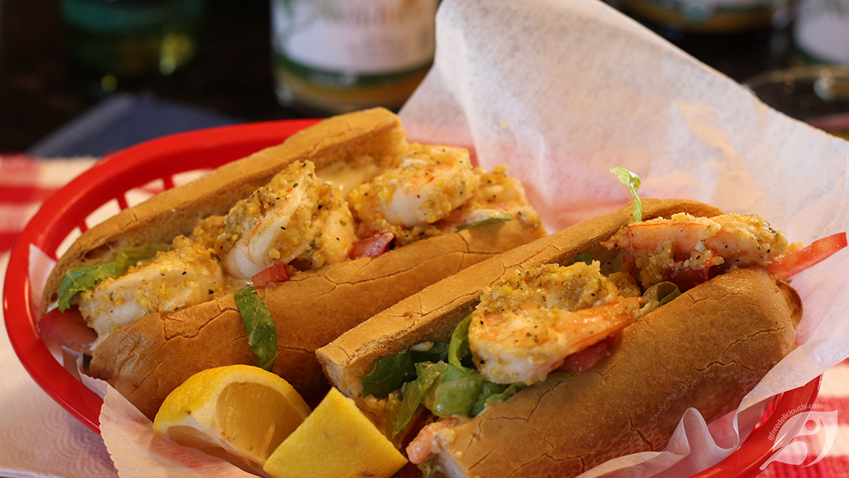 Buffalo Shrimp Po’Boy - two six-inch halves in a basket