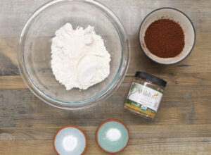In a medium-size mixing bowl, whisk together flour, cocoa powder, S’mores Dessert Blend, baking soda, and salt.