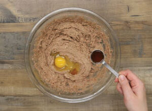 Beat in egg and vanilla