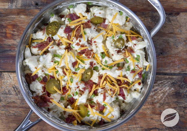 Jalapeno Popper Cauliflower "Mac & Cheese" in a pan