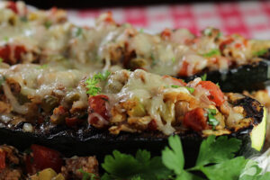 Grilled Italian Stuffed Zucchini Boats ready to serve.
