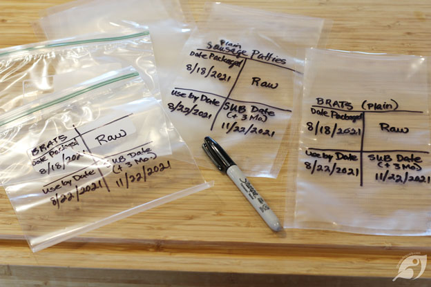 Zipper Bags and Vaccum-Seal Bags are easiest to record freezing info before you fill them.