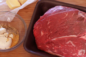 Remove the roast from the refrigerator, take off any wrapping, pat the roast dry to remove any moisture, and place it on a plate to rest 30-4 minutes at room temperature.