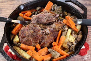 You’ll know the roast is ready for serving when the veggies are fork-tender and the meat tears easily with a fork. Garnish with fresh parsley if desired.