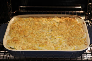 Bake for 45 minutes to one hour until the casserole is set. The edges should be bubbly, and the topping will turn a beautiful golden brown.