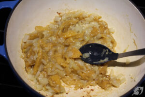 Add the diced mango to the pot, occasionally stirring for the first 1-2 minutes while it cooks to keep everything from sticking to the bottom as the mango softens.